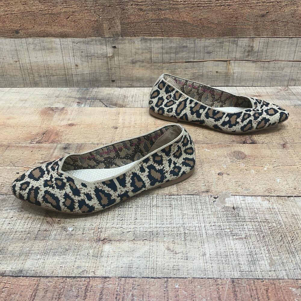 Skechers Stretch Fit Flats Womens Size 9 39 Beige Leopard Memory Foam Shoes
